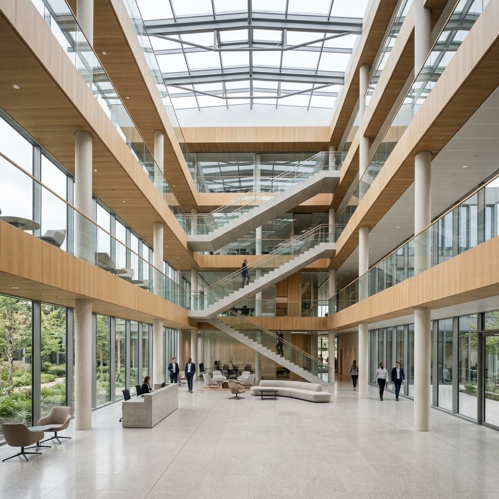 Clean beautiful modern corporate building interior