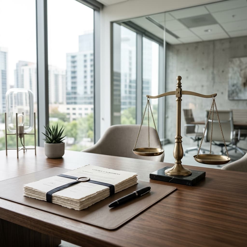 Scales of justice in a modern enterprise office