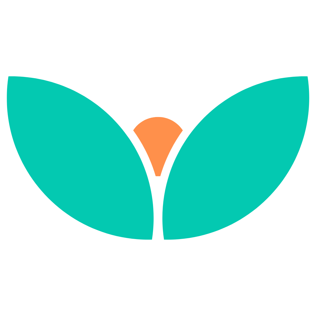 Synottic logo mark (symbol only): two teal leaves around a coral centre, on a transparent background.