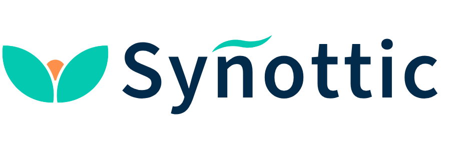 Compact Synottic logo lockup without the trademark symbol: teal leaf mark and navy wordmark.