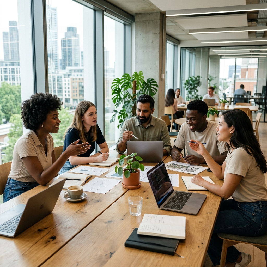 Diverse team working together at a table